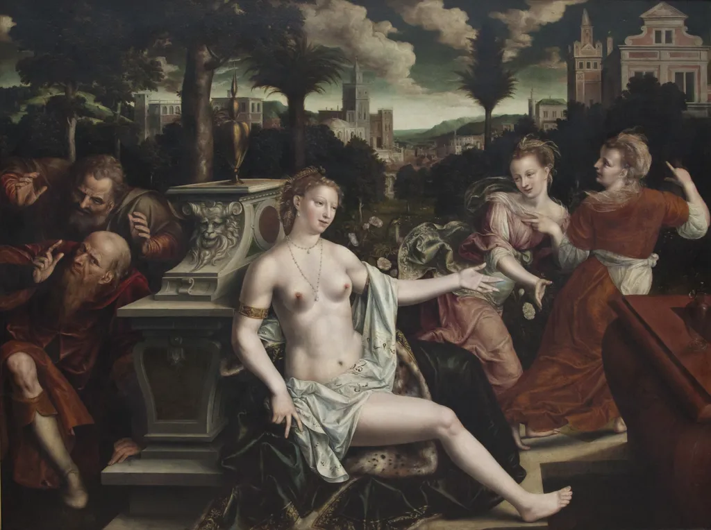Susanna spyed upon by the Elders (Daniel 13:1-63), by Jan Matsys, oil, 1567