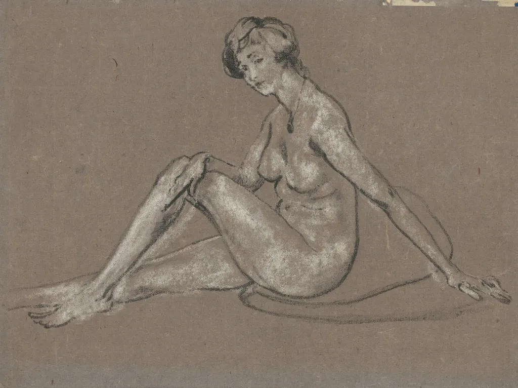Seated Female Nude, by Arthur Bowen Davies, charcoal, 1922