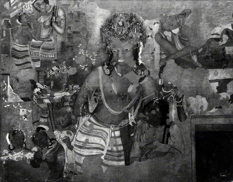 Copy of Painting inside the Caves of Ajanta (cave 1), detail