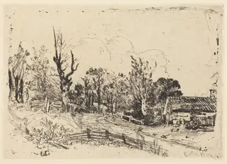 Road with a Farmhouse on the Right, by John Crome, ink, 1806