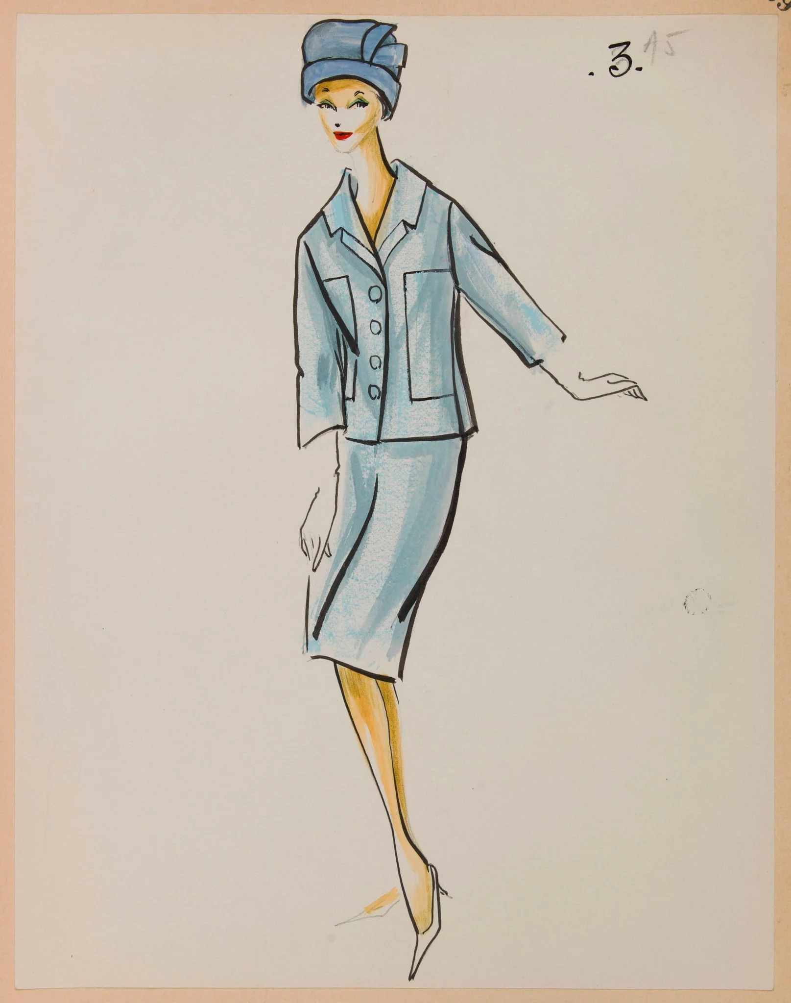 Tailleur bleu ciel, detail
