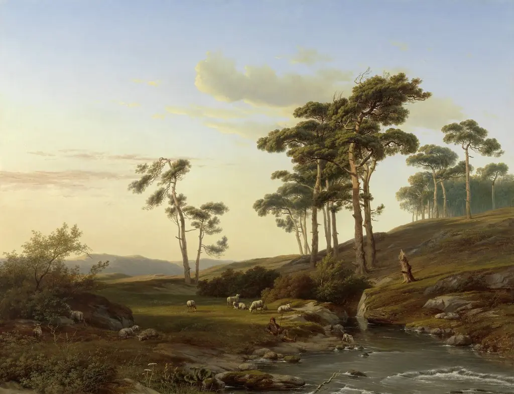 Avondstemming met herder, by Cornelis Lieste, oil, 1855