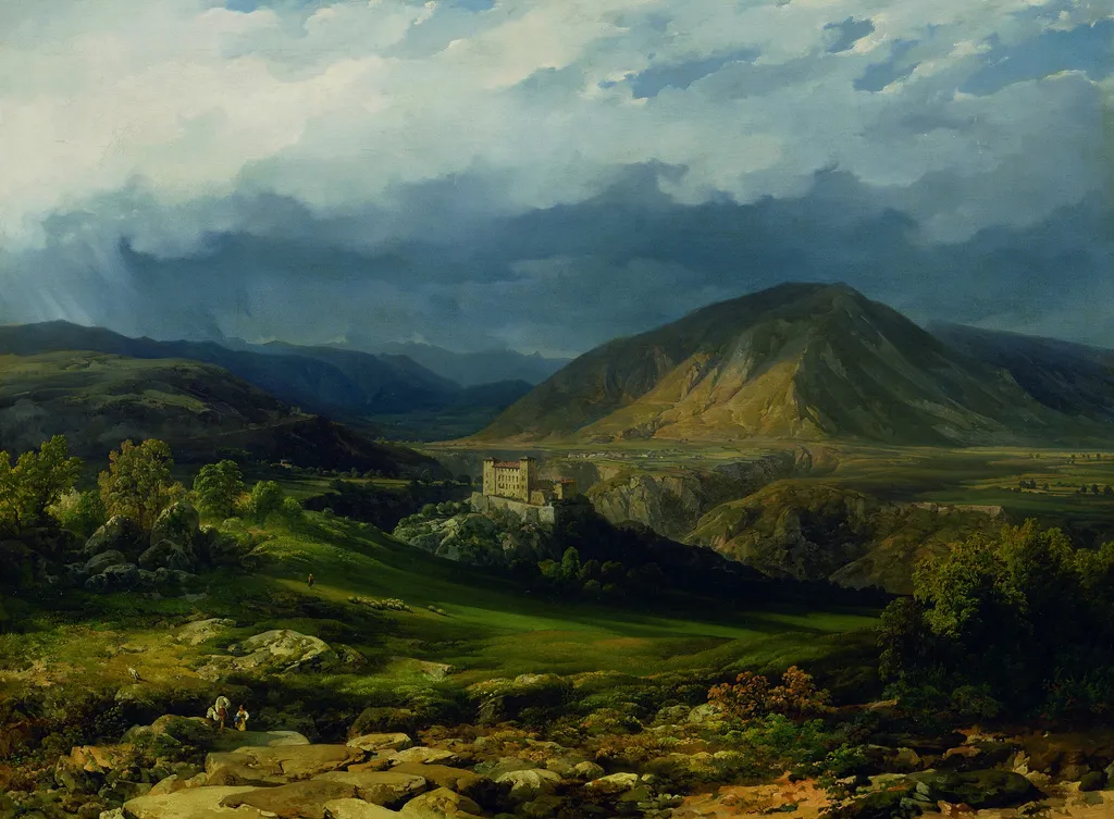 Schloss Cles im Nonntal in Südtirol, by Thomas Ender, oil, 1846