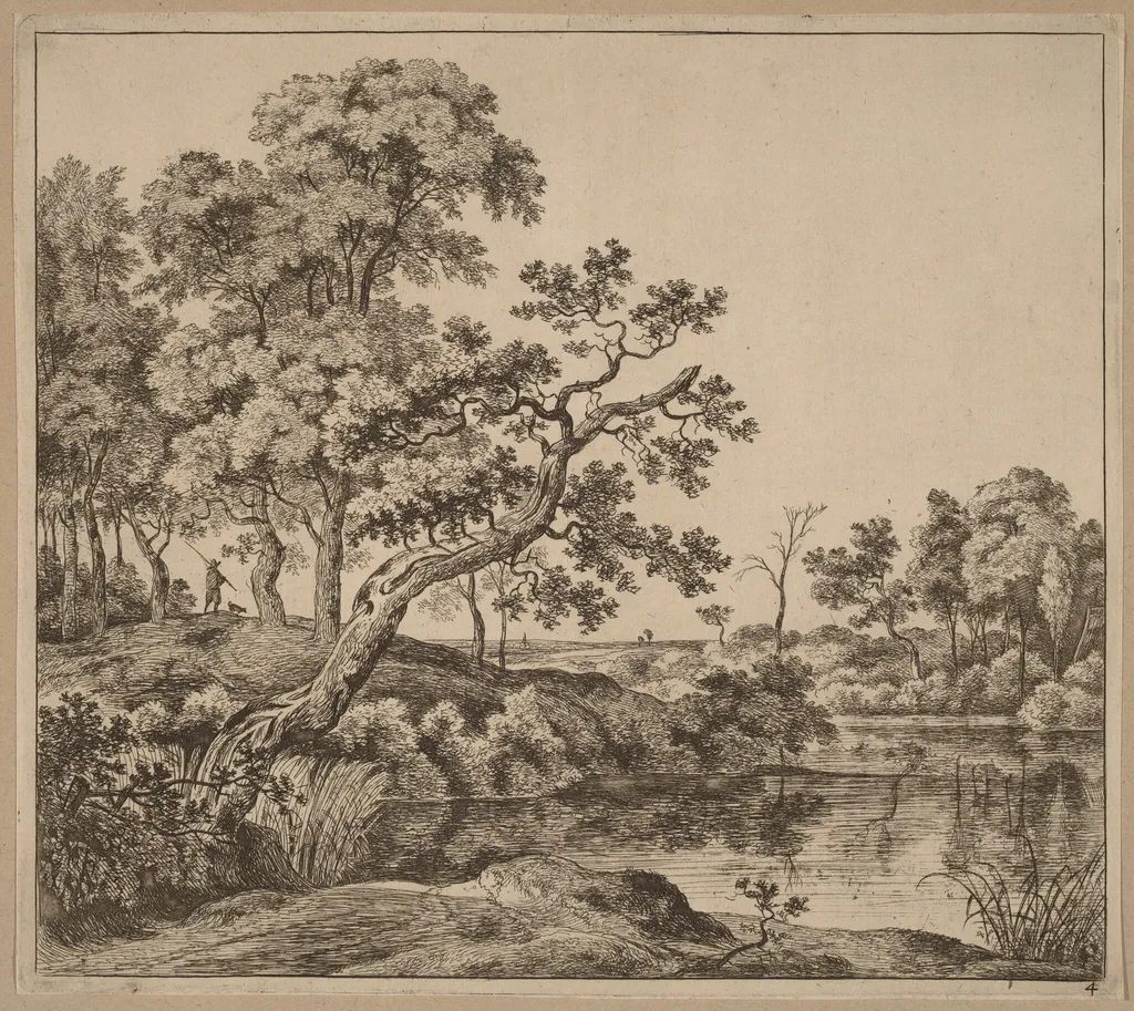 Landscape with a Bending Tree, by Jan Hackaert, ink, 1664