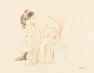 Femme assise, la tête dans la main droite (Seated Woman with Her Head Resting on Her Right Hand), by Jean-Louis Forain, ink, 1897