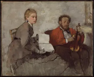 Violinist and Young Woman, by Edgar Degas, oil, 1871