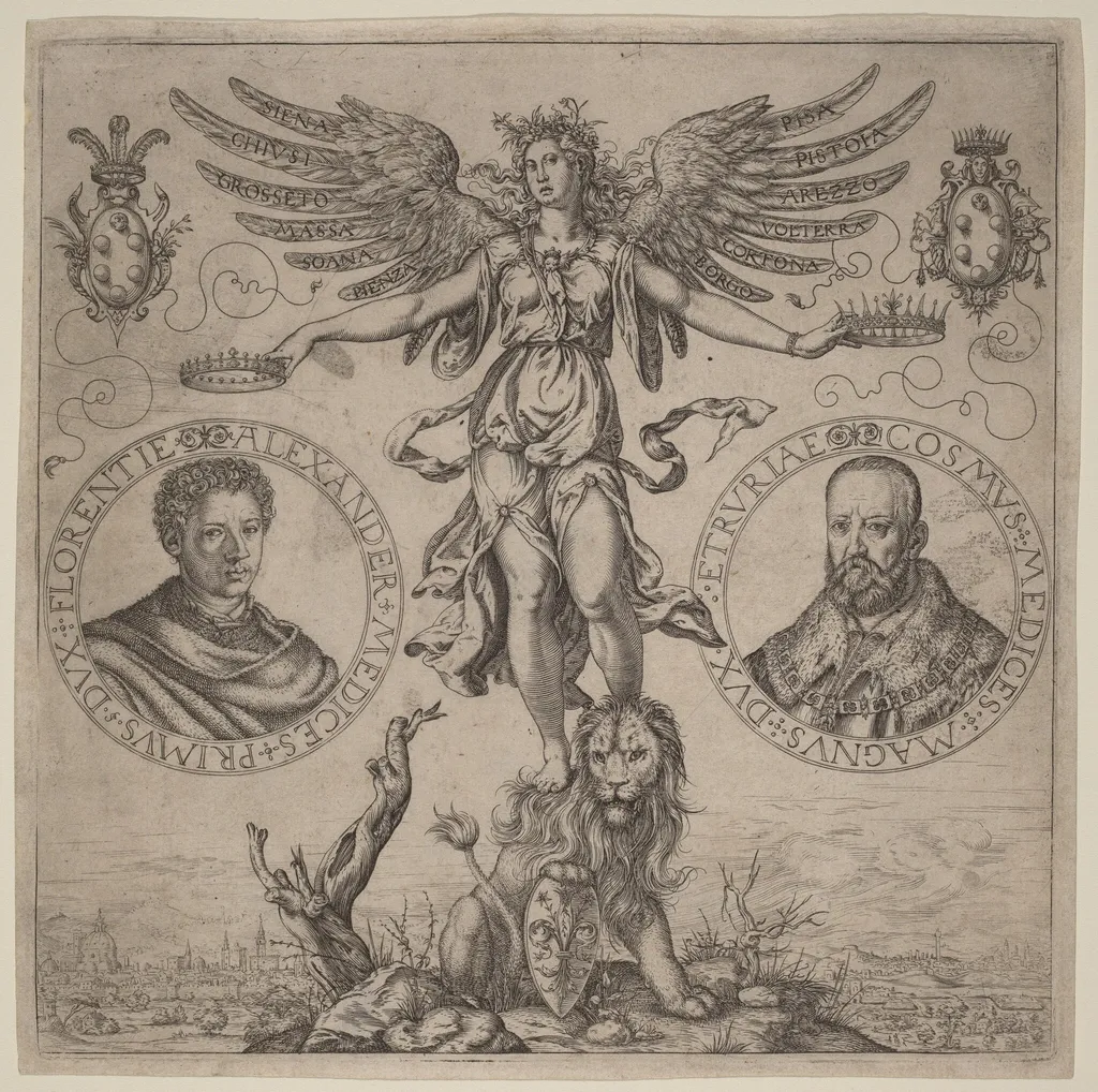 Alexander de Medicis and Cosmo de Medicis, by Martino Rota, ink, 1552