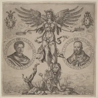 Alexander de Medicis and Cosmo de Medicis, by Martino Rota, ink, 1552
