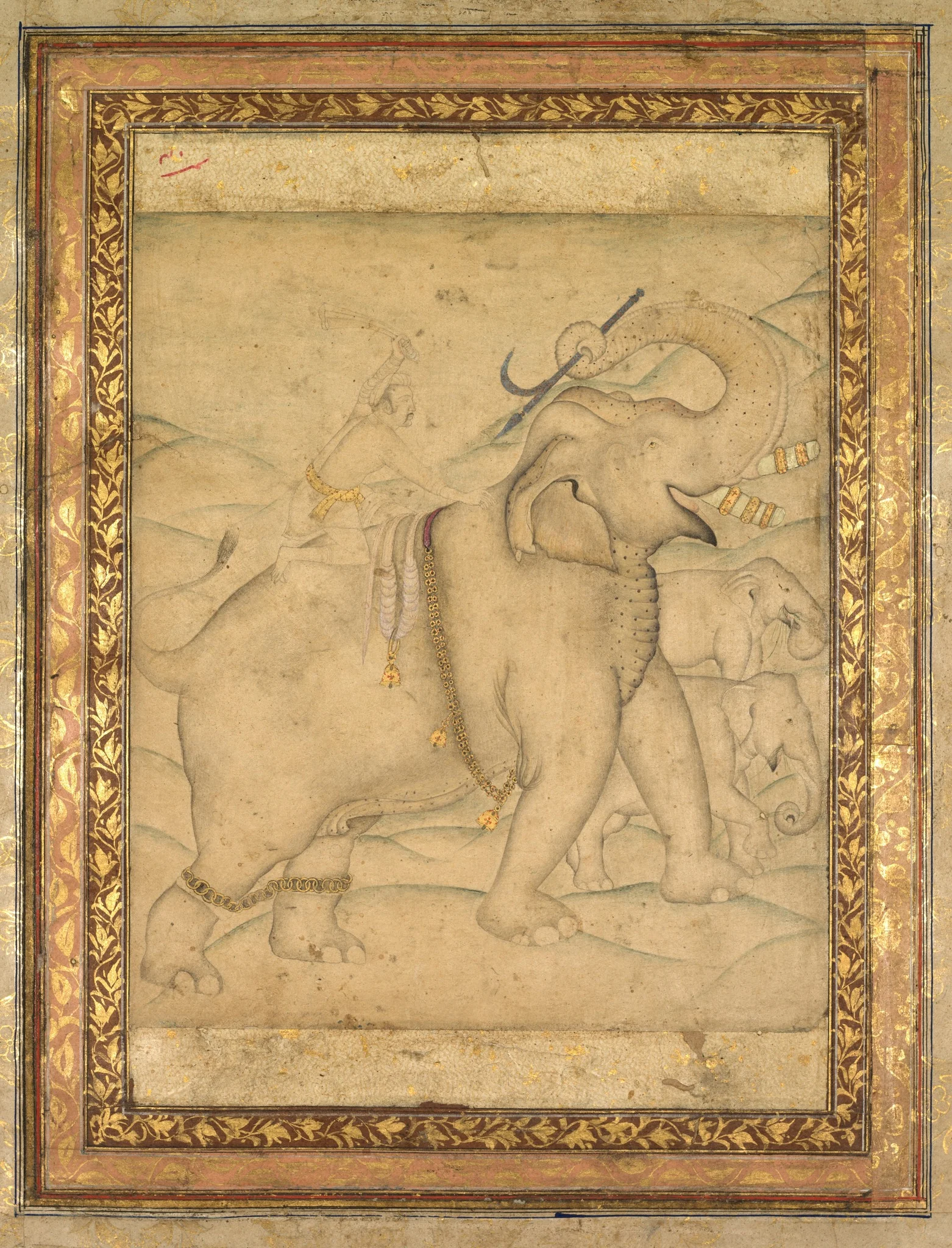 Portrait of Emperor Jahangir Riding an Elephant, detail