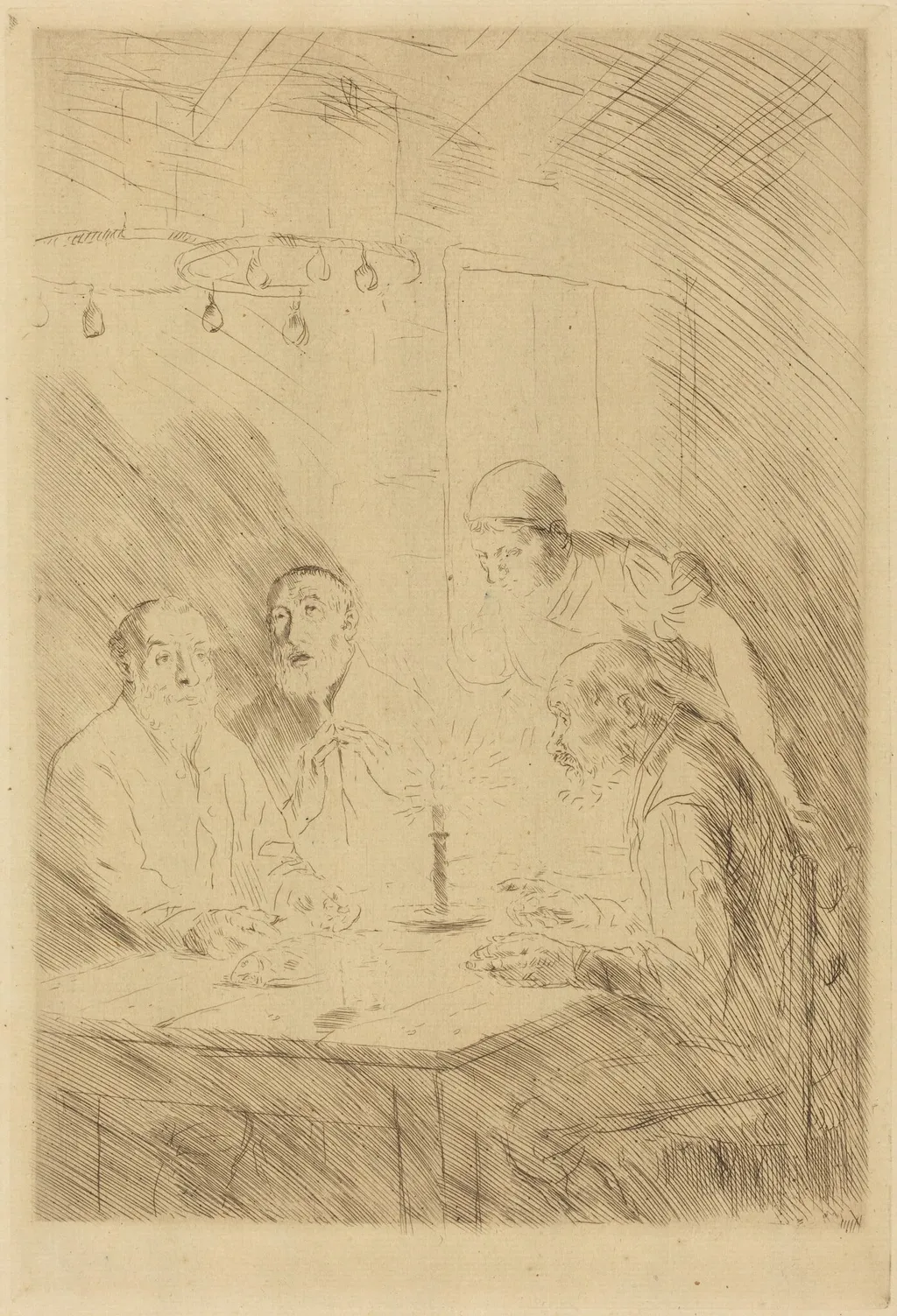 Supper of the Poor (Le souper chez misere), by Alphonse Legros, ink, 1874