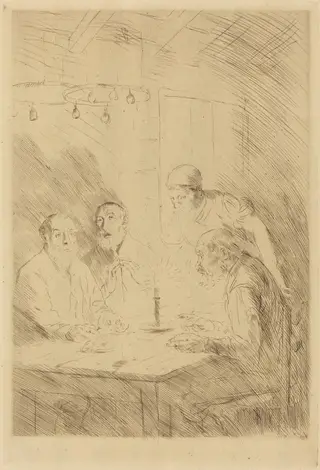 Supper of the Poor (Le souper chez misere), by Alphonse Legros, ink, 1874