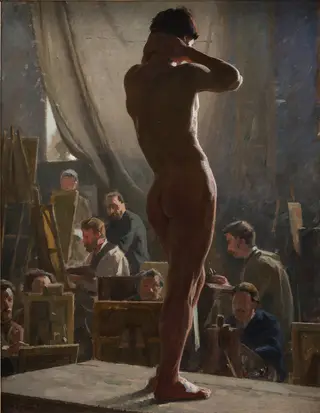 Male Nude in the Studio of Bonnat, by Laurits Tuxen, oil, 1889