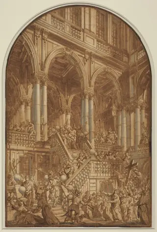 Christ Led Captive from a Palace, by Giuseppe Galli Bibiena, ink, 1742