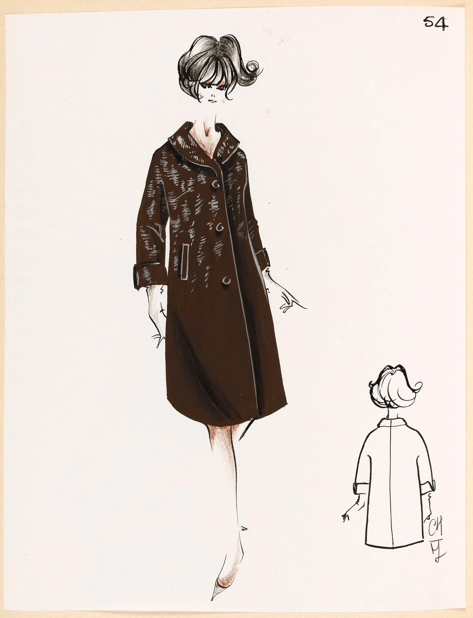 Manteau marron à motif blanc, detail