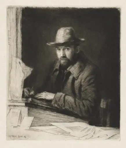 Portrait of the Artist in a Hat, No 2, by Muirhead Bone, 1908