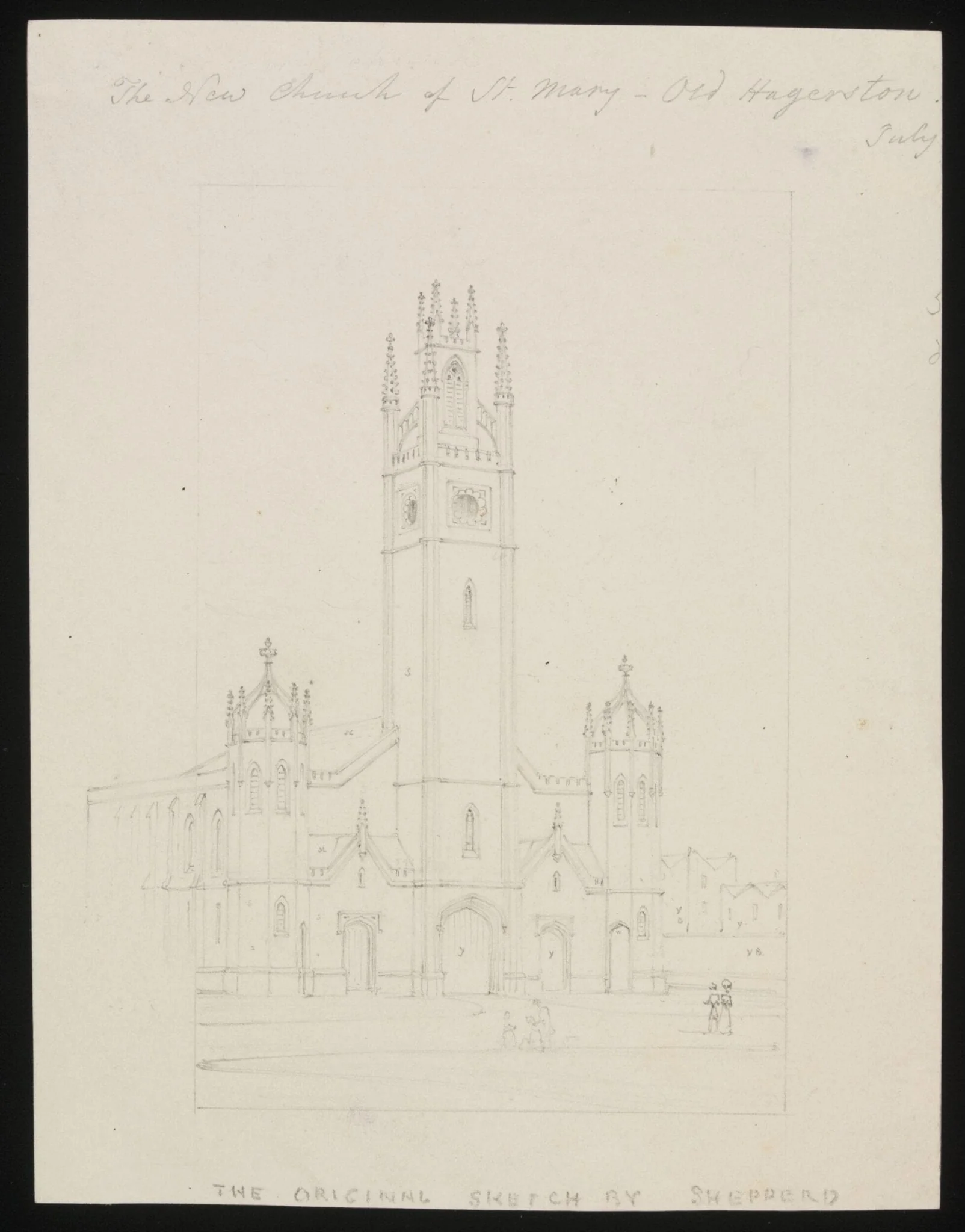 The New Church of St. Mary - Old Hagerston [sic], July 1827, detail