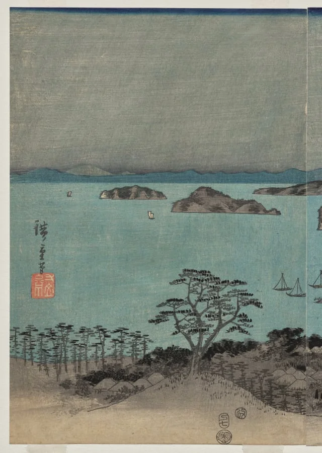 Evening View of the Eight Famous Places near Kanazawa Under Full Moon in Musashi Province, detail
