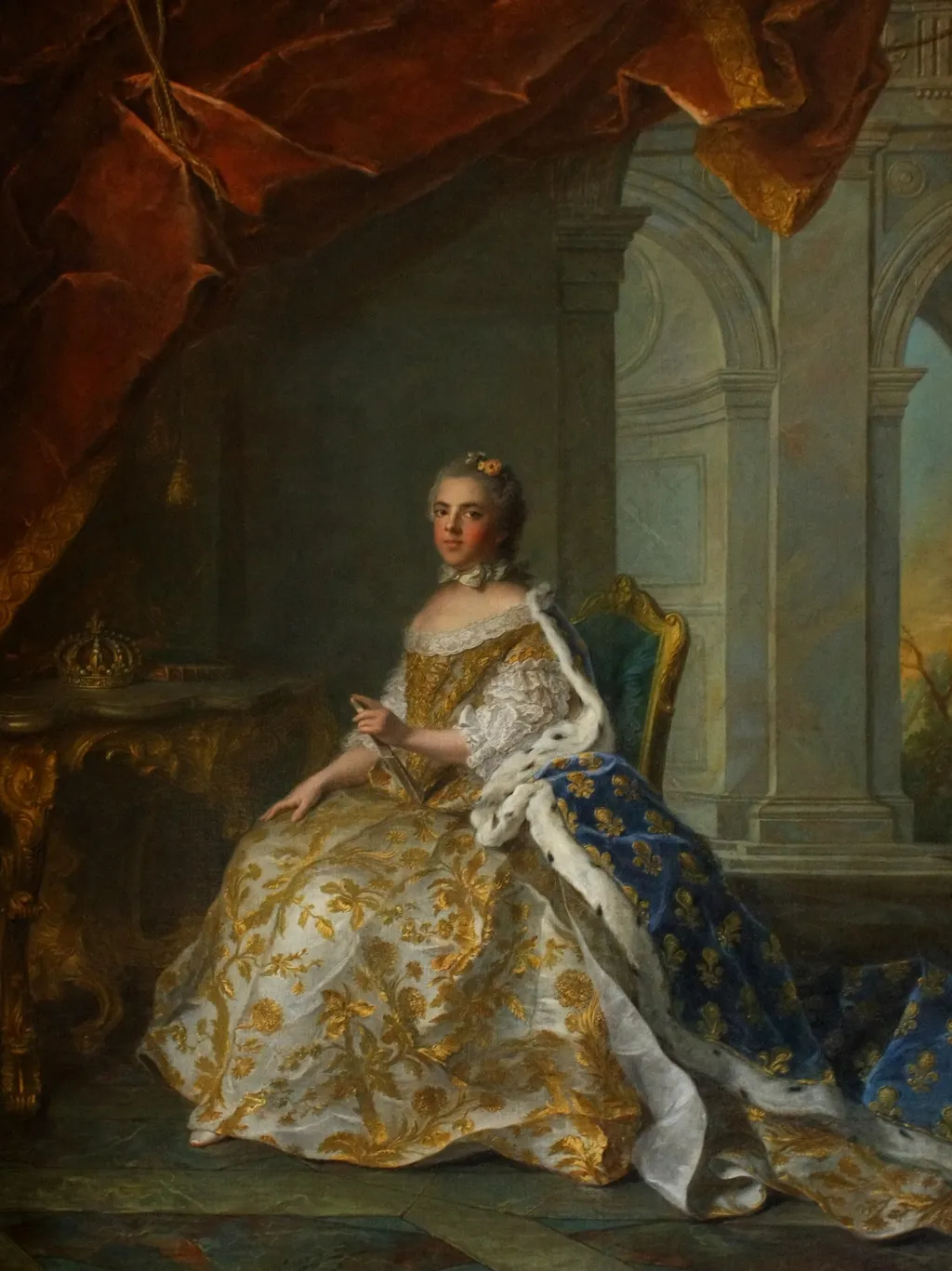 Posthumous portrait of Louise Elisabeth of France (1727-1759), Duchess of Parma, in court dress, by Jean-Marc Nattier, oil, 1761