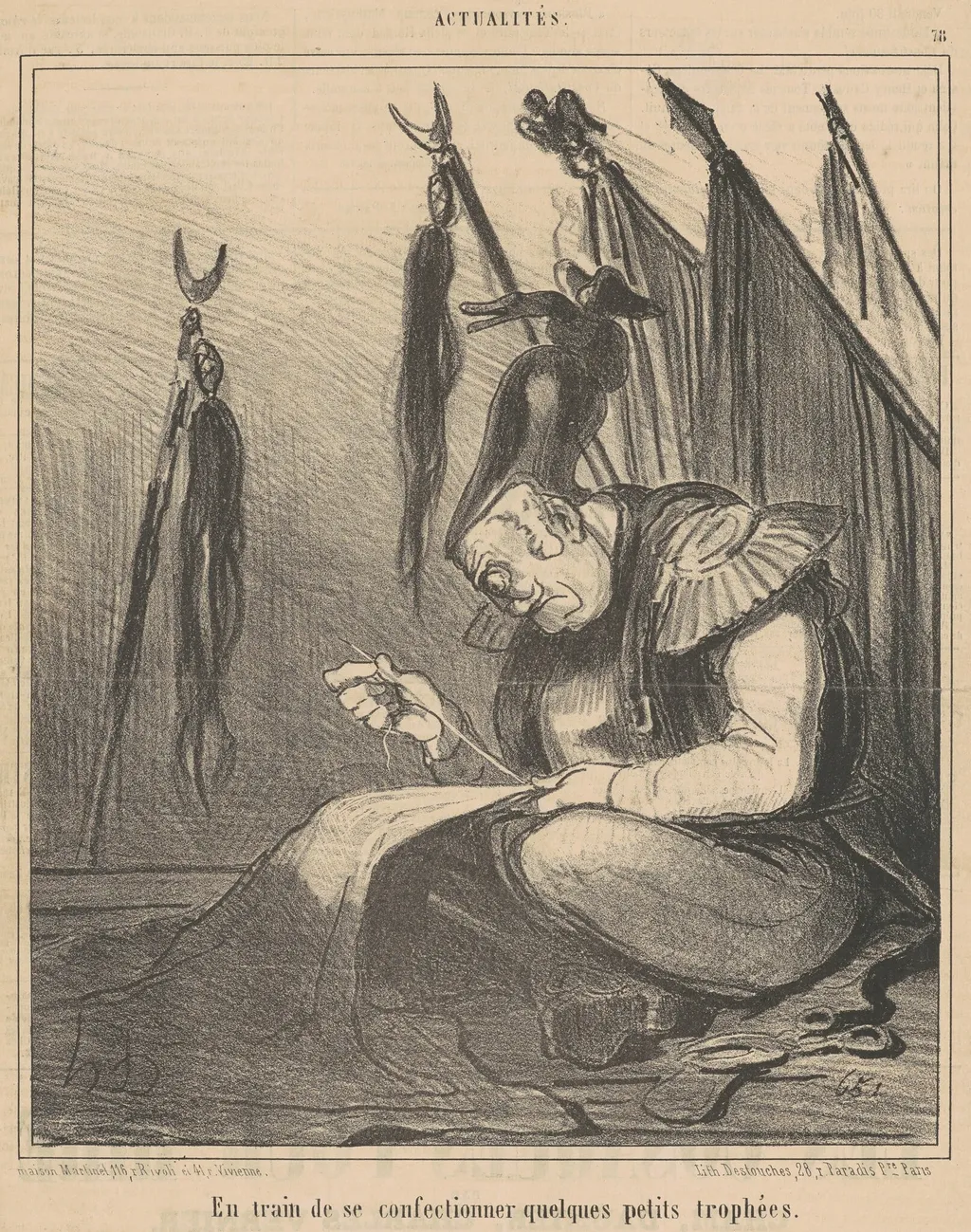 En train de ...confectionner quelques, by Honoré Daumier, ink, 1854