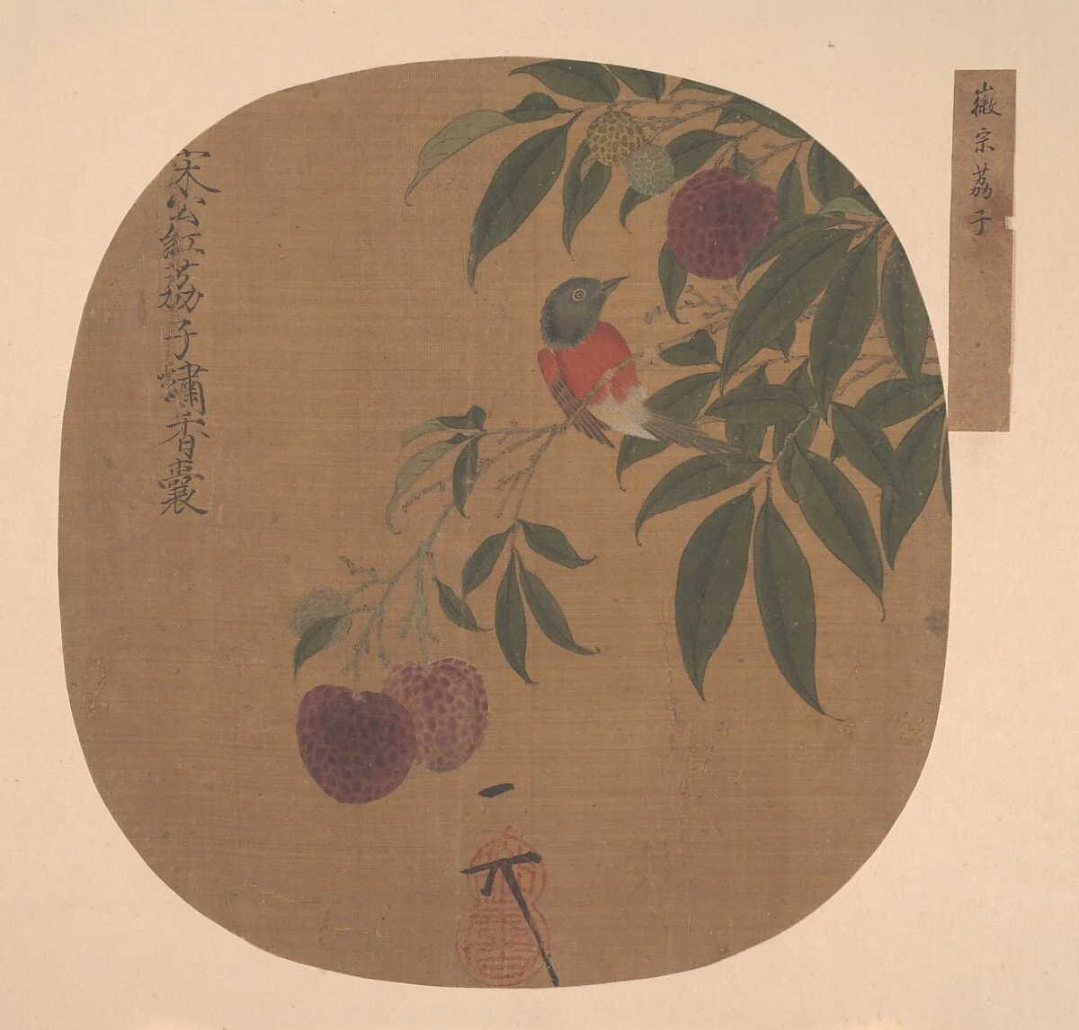 明 佚名（舊傳宋徽宗） 荔枝圖 冊頁|Bird on a Lychee Branch, detail