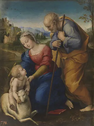 The Holy Family with a Lamb, by Raphael, oil, 1507