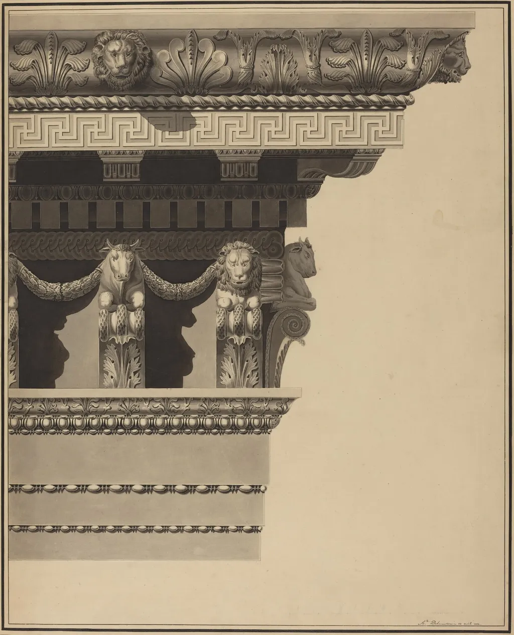 Entablature, by Auguste Delacouture, ink, 1822