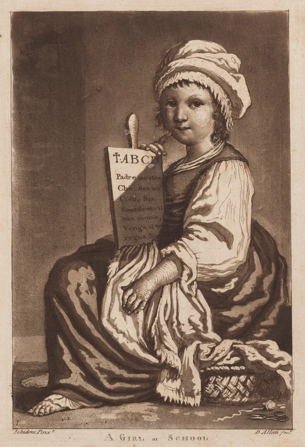 A Girl at School, by David Allan, ink, 1784