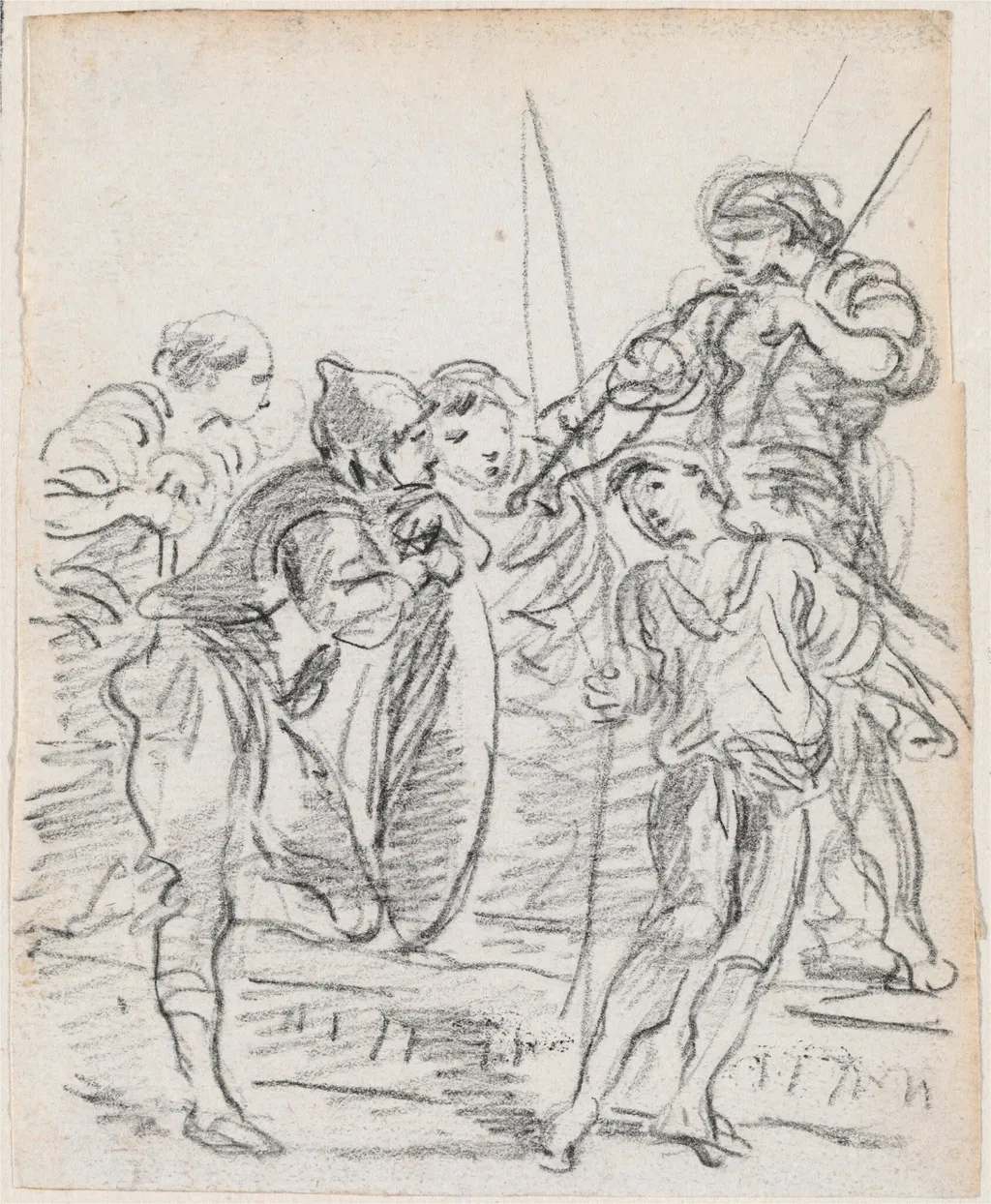Group of Male Figures Conversing, by Hubert Robert, chalk, 1760