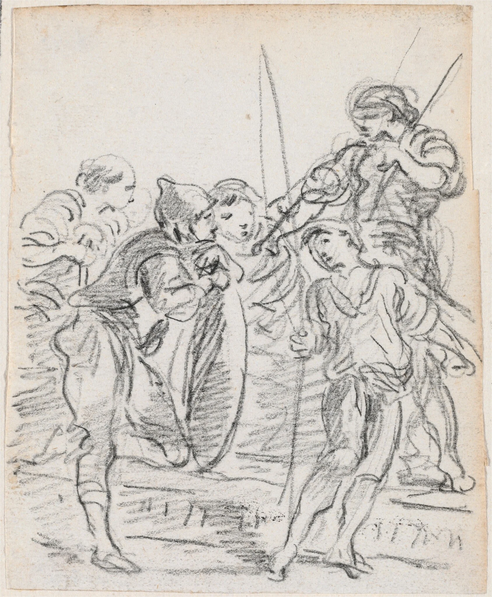 Group of Male Figures Conversing, detail