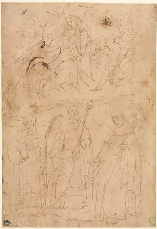 Madonna and Child in Glory above Three Saints, by Giovanni Battista Paggi, 1570