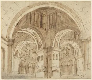 Design for a Vaulted Hall, by Lorenzo Sacchetti, chalk, 1796