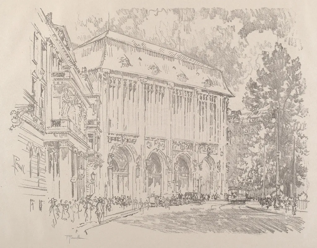 Wertheim, Leipziger-Platz, Berlin, by Joseph Pennell, ink, 1921