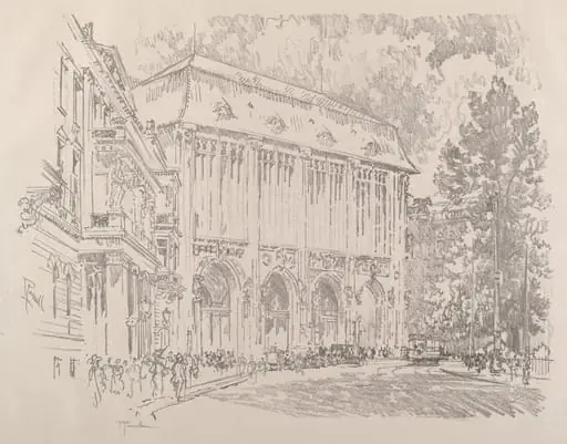 Wertheim, Leipziger-Platz, Berlin, by Joseph Pennell, ink, 1921