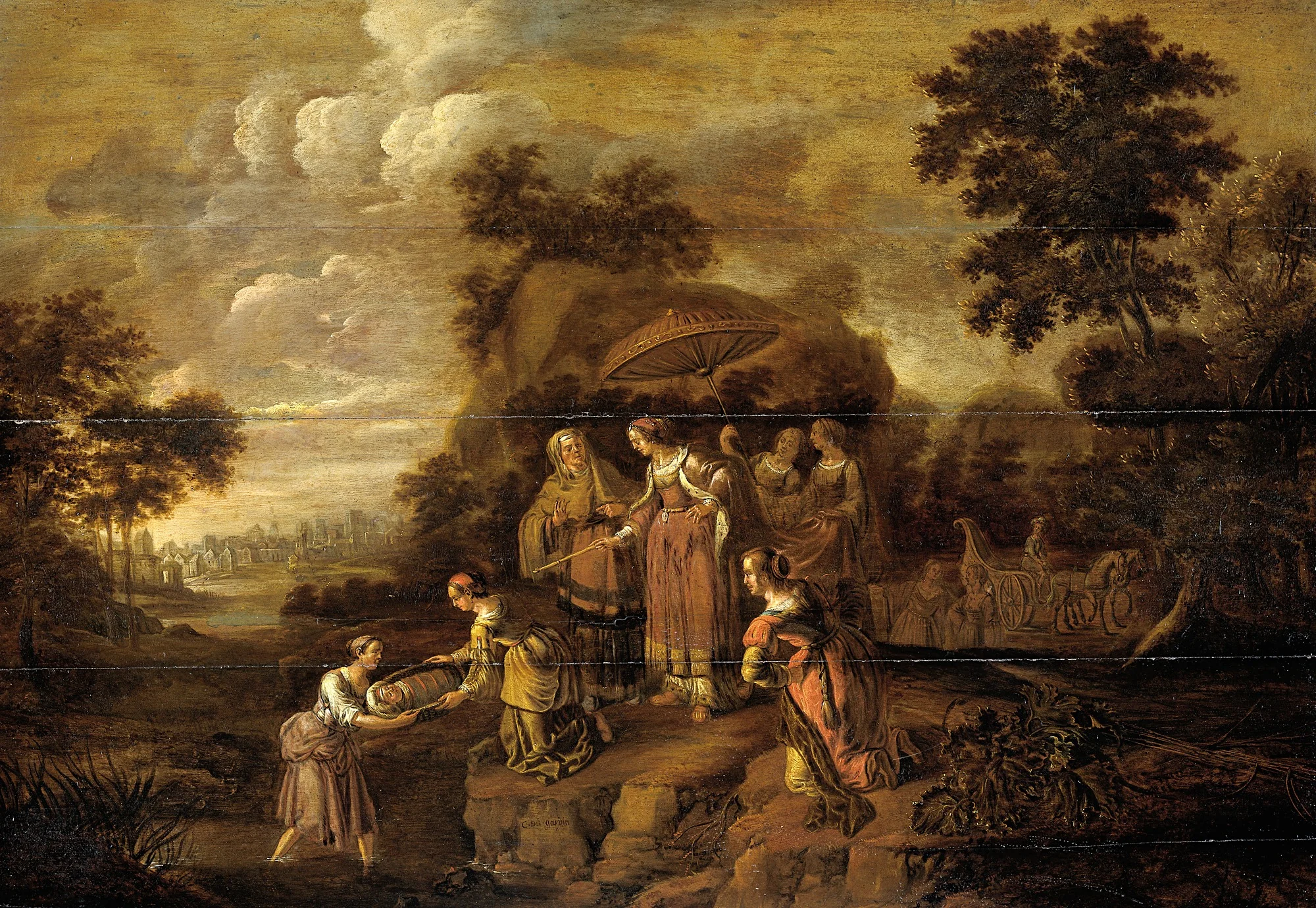 Pharaoh's daughter discovers Moses in the rush basket, detail
