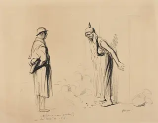 -Qu'est-ce vous voulez?  -Les "louis" de 1871, by Jean-Louis Forain, ink, 1916