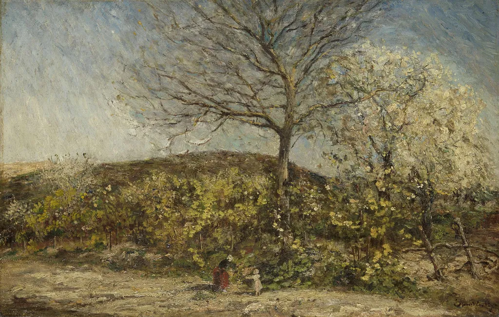 Landschap met bloeiende boomgaard, by Adolphe Joseph Thomas Monticelli, oil