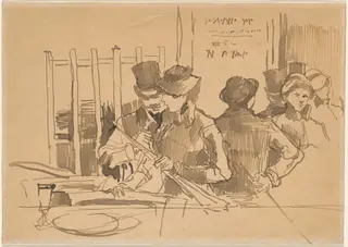 The Railway Restaurant, by Édouard Manet, ink, 1879