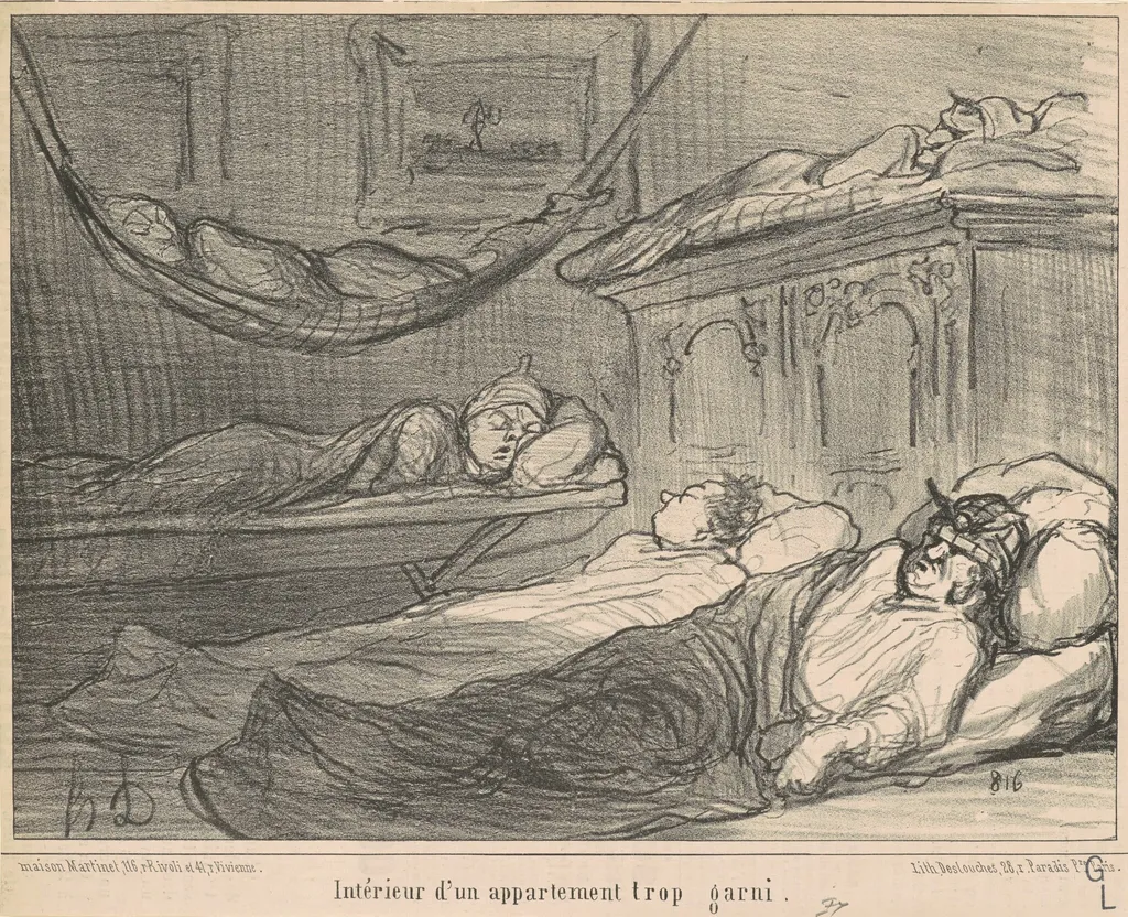 L'Interieur d'un appartement trop garni..., by Honoré Daumier, ink, 1855