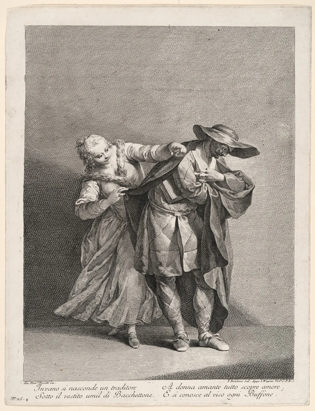Harlequin Unmasked, by Francesco Bartolozzi, ink, 1760