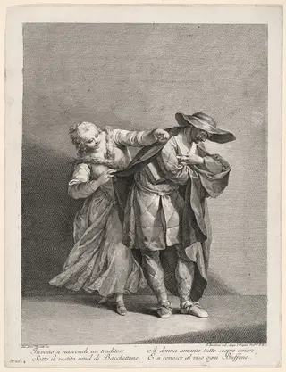 Harlequin Unmasked, by Francesco Bartolozzi, ink, 1760