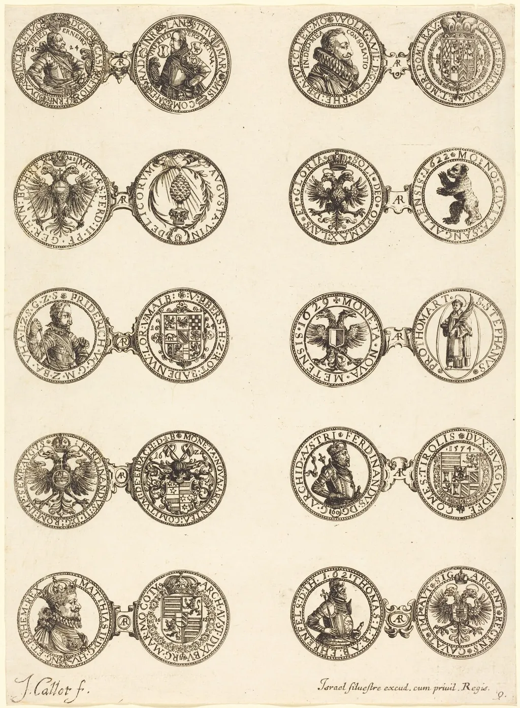 Coins [plate 9], by Jacques Callot, ink, 1630
