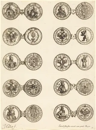 Coins [plate 9], by Jacques Callot, ink, 1630