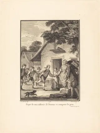 Piqué de ma raillerie, il s'évertue et remporte le prix, by Nicolas Delaunay, ink, 1778