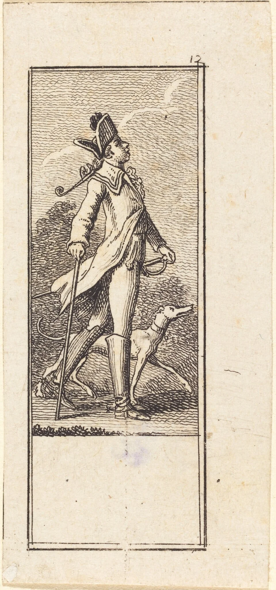 Young Man with Sword, Cane and Dog, detail