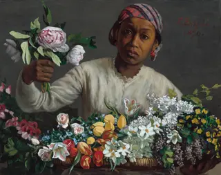 Young Woman with Peonies, by Frédéric Bazille, oil, 1870