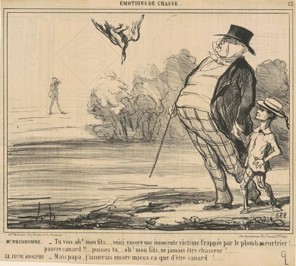 Mr Prudhomme. Tu vois, Oh! Mon fils ..., by Honoré Daumier, ink, 1858