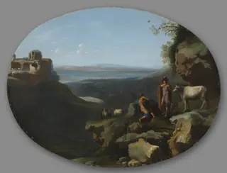 Mercury and Argus in a Landscape, by Dirck van der Lisse, unspecified, 1635