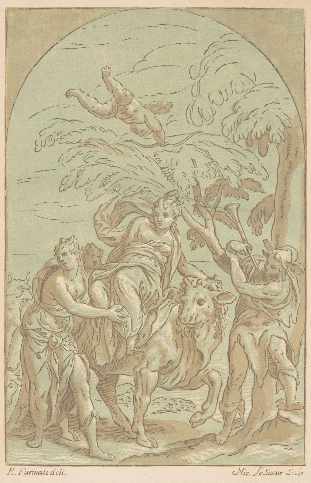 Rape of Europa, by Nicolas Le Sueur, ink, 1742