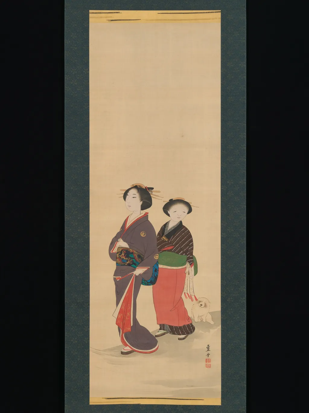 Two Women and a Puppy, by Nagasawa Rosetsu, unspecified, 1775