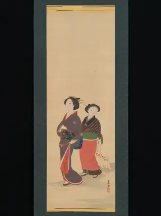 Two Women and a Puppy, by Nagasawa Rosetsu, unspecified, 1775